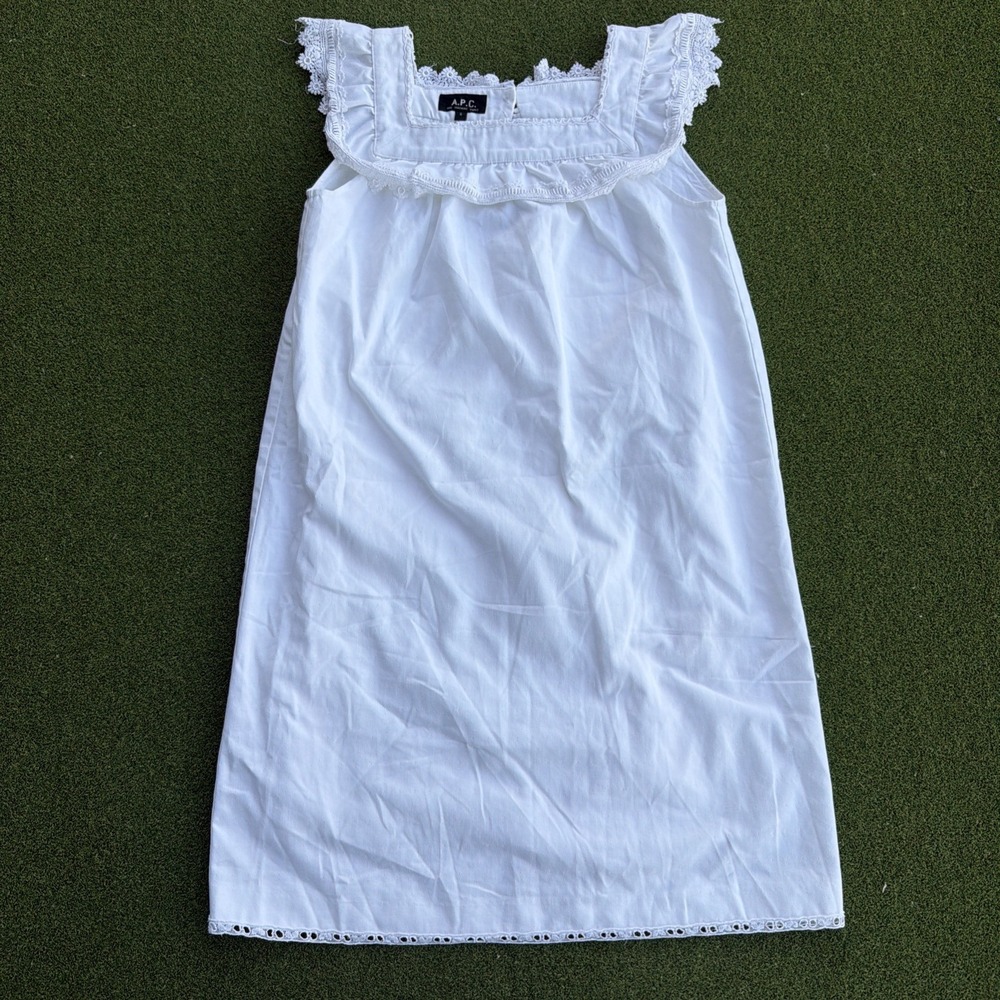 APC Rue Madame Paris White Foral Lace Midi Cotton Blend Dress Size Small